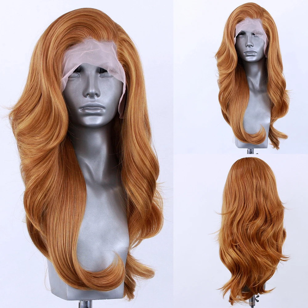 

Синтетический парик коричневого цвета, плотность 180, с HD-кружевом спереди, длинный, с естественной волной, термостойкий, для косплея, без клея, для женщин