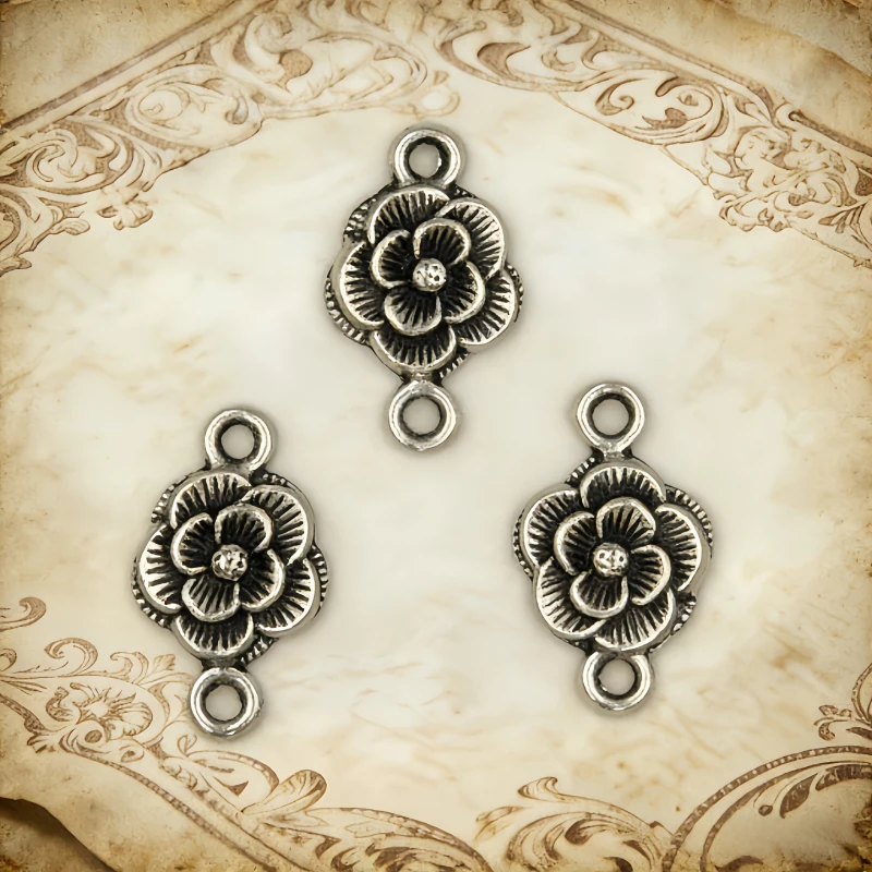 250 Stück antike silberne Blumenverbinder aus Legierung, 20 x 12 mm, für die Herstellung von DIY-Armbändern, Ohrringen und Schmuck # 3925 – Detail 1