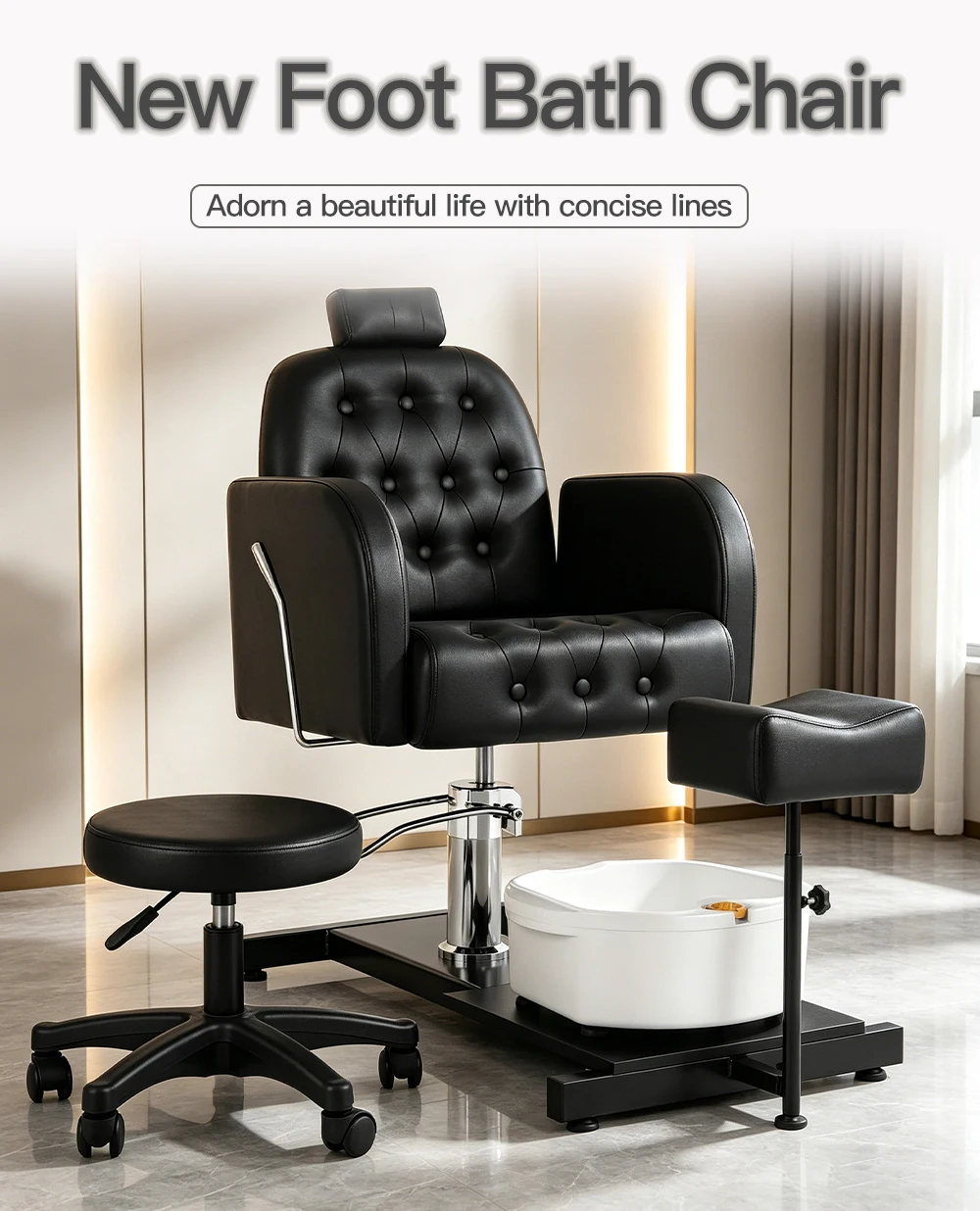 Nagelstudio Fußmassage-Stuhl, 360° ° Drehbarer Fußpflege-Stuhl mit Fußbadewanne, Gewerbliche Möbel – Detail 3