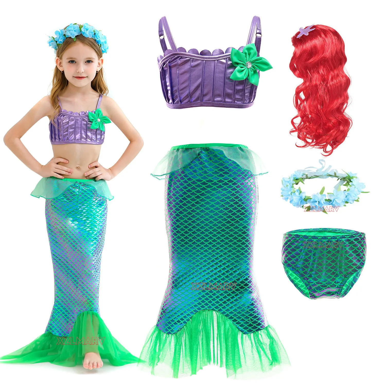 Sukienka Syrenka dla Dziewczynki Ariel Sukienki na Bal Księżniczki Kostiumy Cosplay Sukienka dla Dziewczynek na Urodziny Sukienka do Przebierania Halloween Odzież