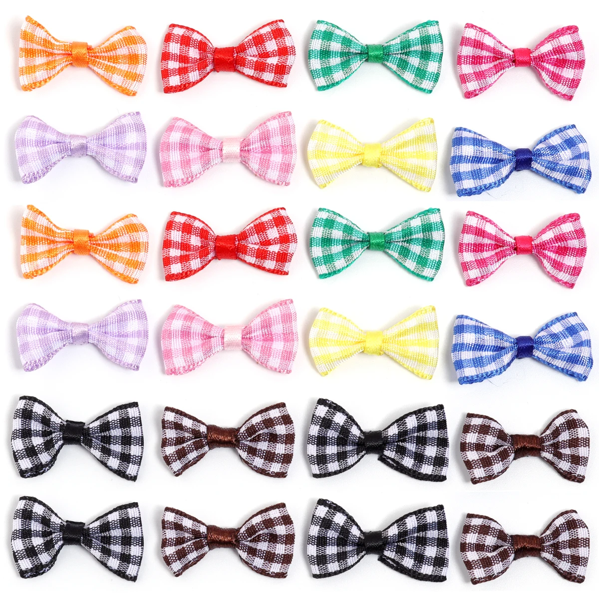 30Pcs 1.5*3cm Plaid Ribbon Bow Colorful Handmade Gingham Satin Bows For DIY Sewing Crafts Gift Clothes Bouquets Party Decor