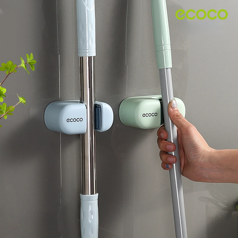 ECOCO Mop Hook Wall Clip Free Punching Glue Strong Sticky Hook Bathroom Wall Hanging Broom Mop Clip Fixed Artifact Bathroom