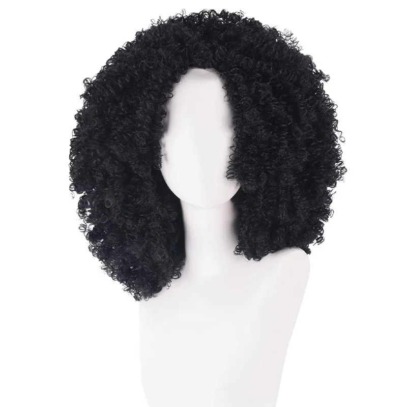 

Synthetic Curly Afro Wig Inspired By Pirate Singer Character Cosplay, Black Voluminous Costume Hair, High-Temperature Fiber,
