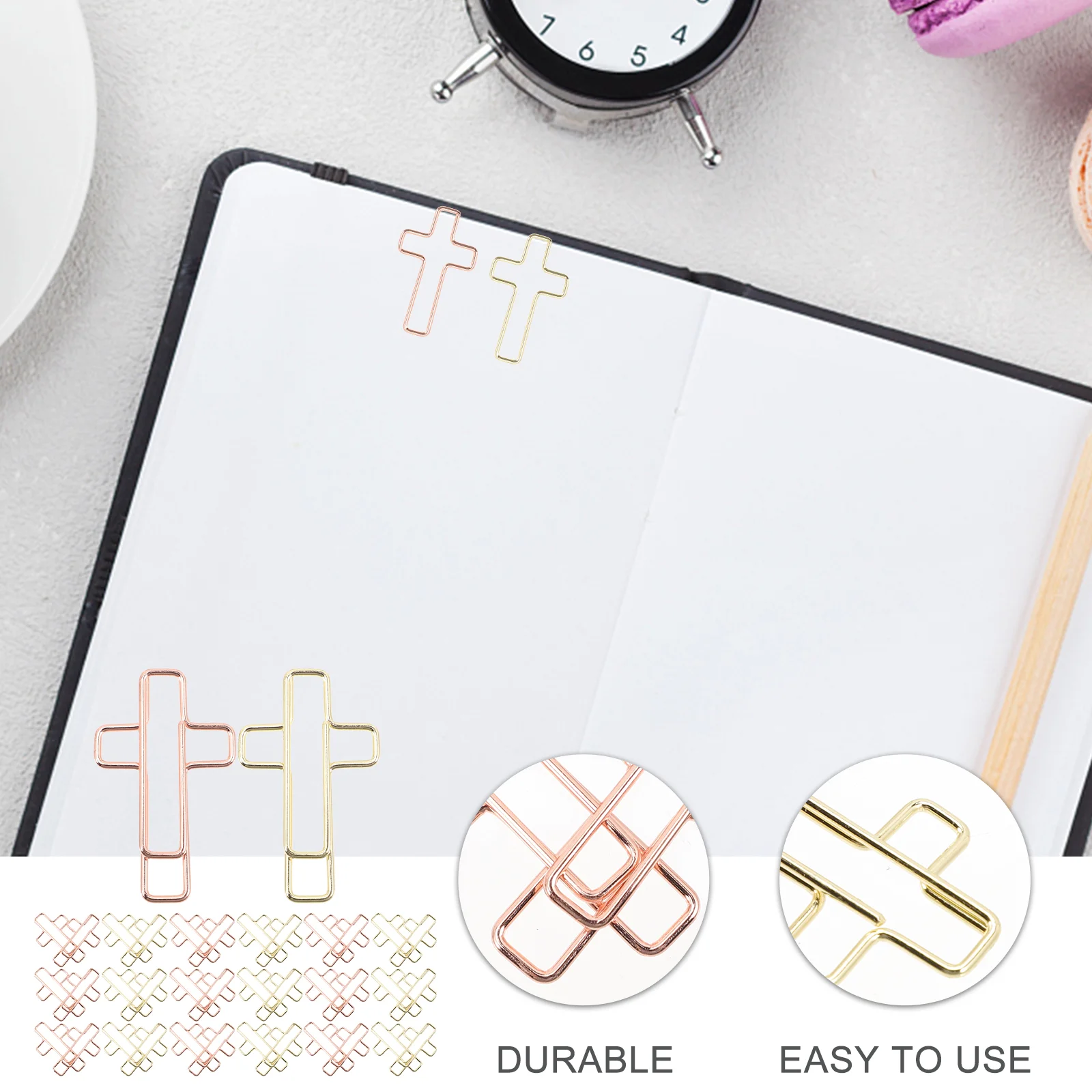 20 Pcs Cross Clip Large Paperclips Small Office Folders Rose Gold Stationery Multipurpose