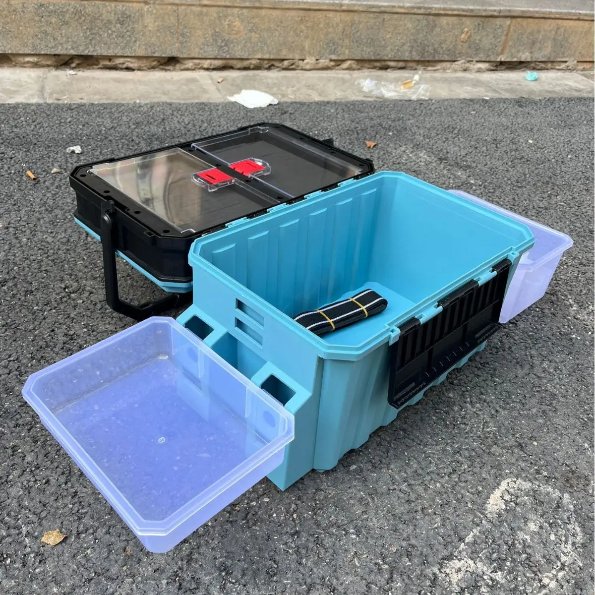 New 16-liter Double-layer Luya Fishing Box Built-in Tray ABS Shrimp Box Automatic Locking Handle Fishing Tackle Toolbox