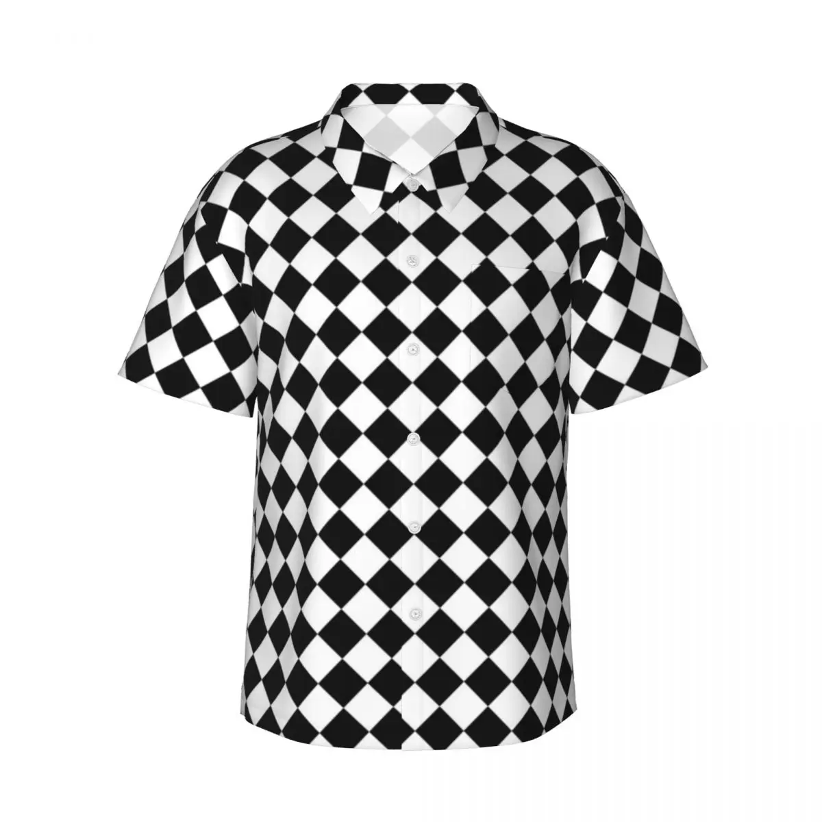 Classic Checkerboard Hawaiian Shirt Mens Beach Black and White Checker Casual Shirts Korean Fashion Classic Oversized Blouses