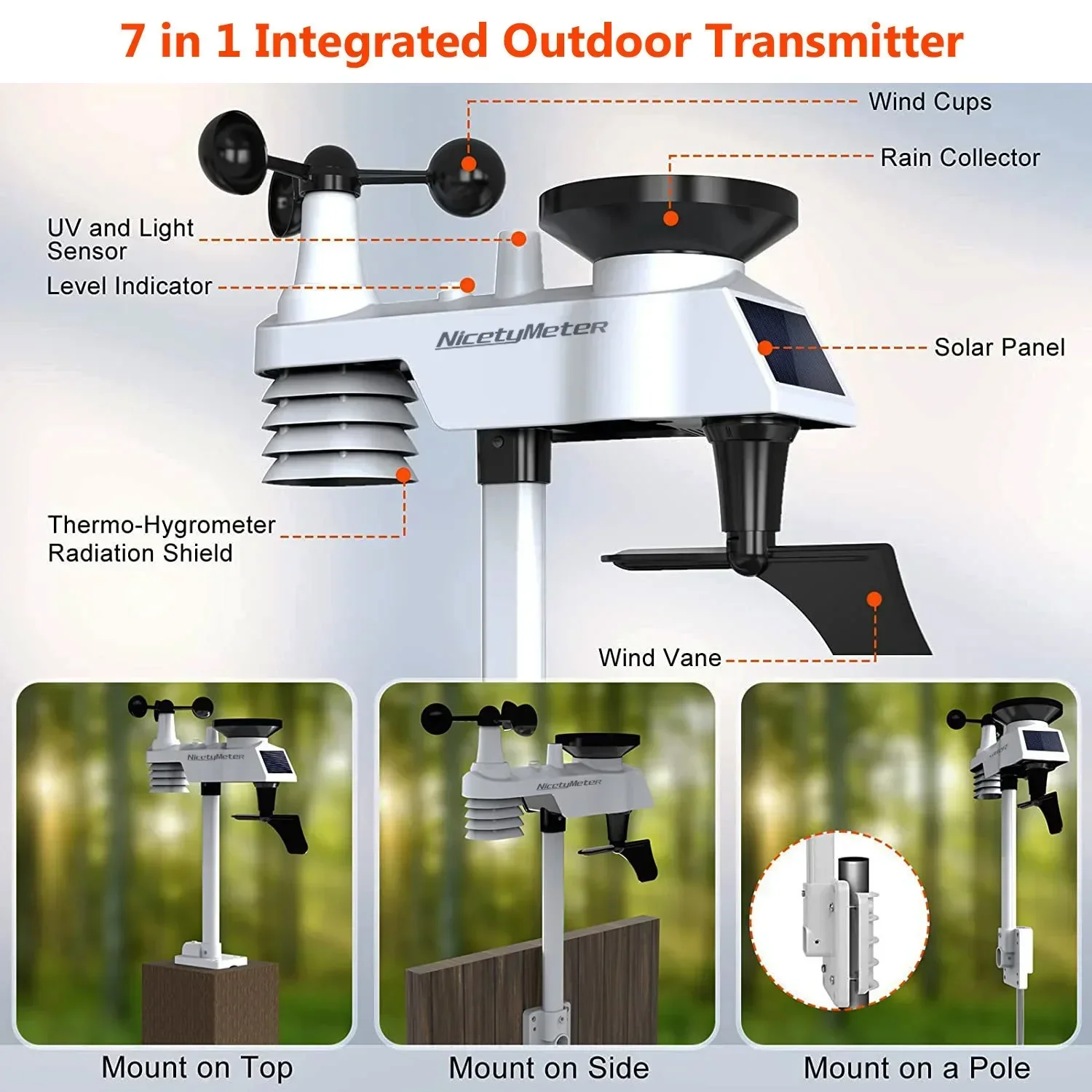 Professional WiFi Weather Station Internet Wireless Outdoor Sensor 0310 Rain Gauge Living Weather Forecast Wind Gauge