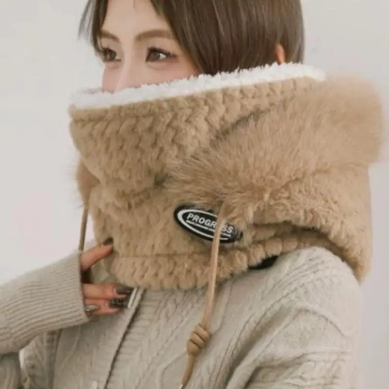 الخريف والشتاء المرأة الحرارية أفخم قبعة هود وشاح وقناع حماية الأذن يندبروف تصميم سميك لركوب الخيل في الهواء الطلق