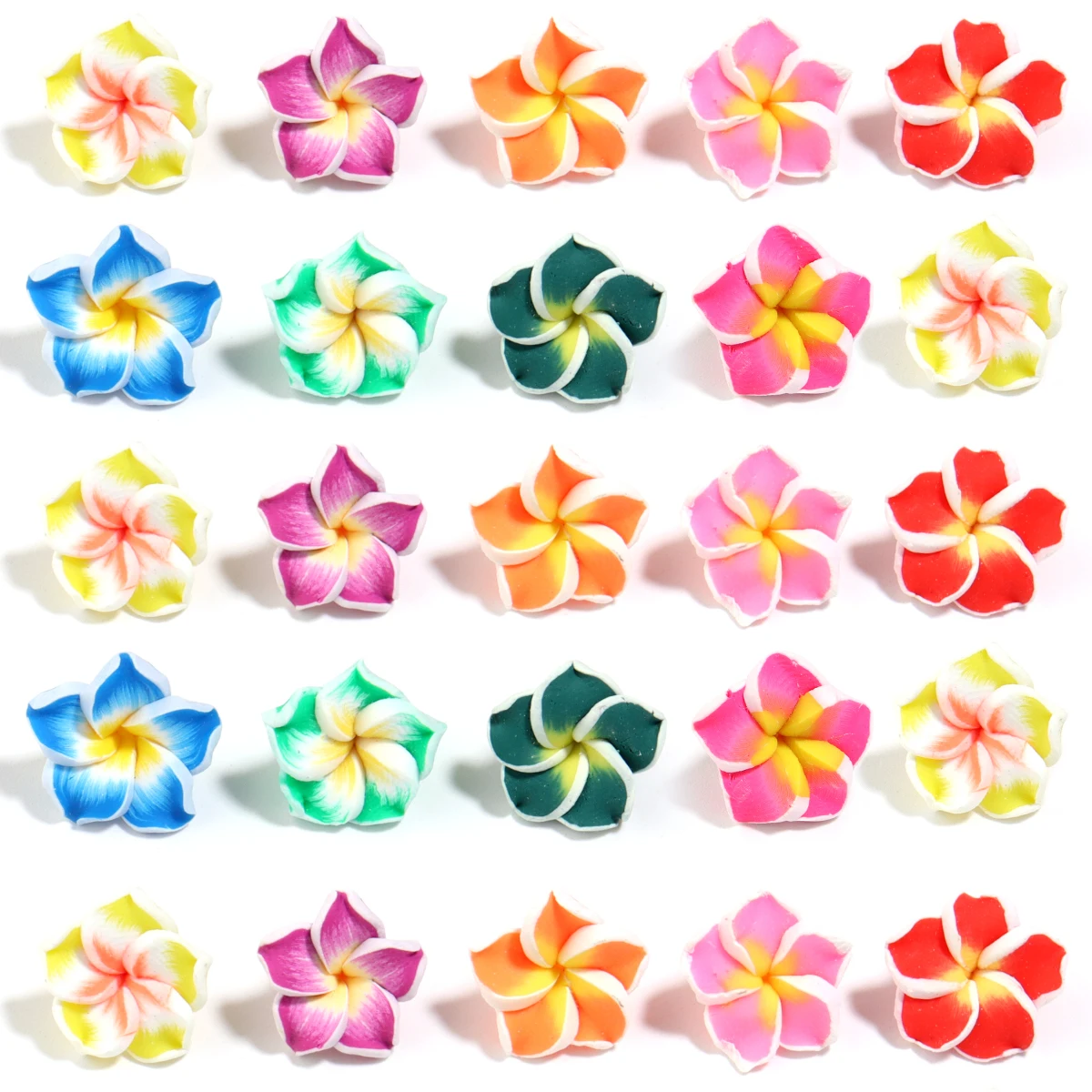 10pcs Polymer Flower Beads Mix Color 3 Sizes Plumeria Flower Loose Clay Beads for Jewelry Making DIY Earring Ornaments