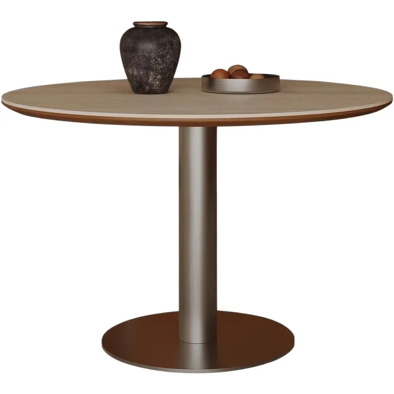 

Medieval style rock slab household small apartment round eating table stainless steel coffee negotiation table and chairs