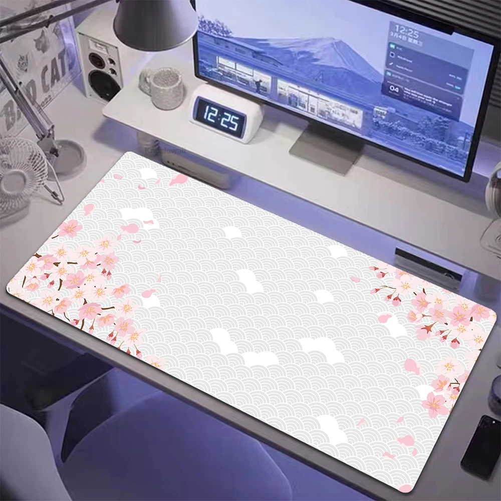 Pink Sakura Non-Slip Gamer Mousepad, tapete grande, tapete de mesa, grande Deskmat, Gaming Mousepad, almofadas de teclado, 90x40cm