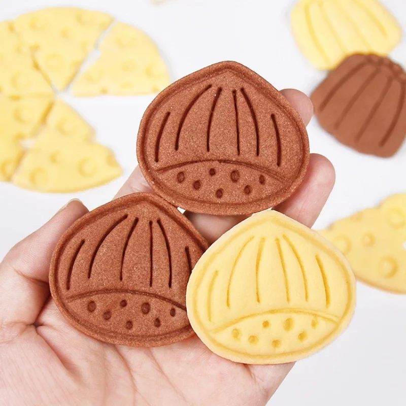 Cute Chestnut Cookie Cutter Mold Canele Cheese Peanut Pattern Plastic Biscuit Embossing Press Stamp Baking Cake Decorating Tools