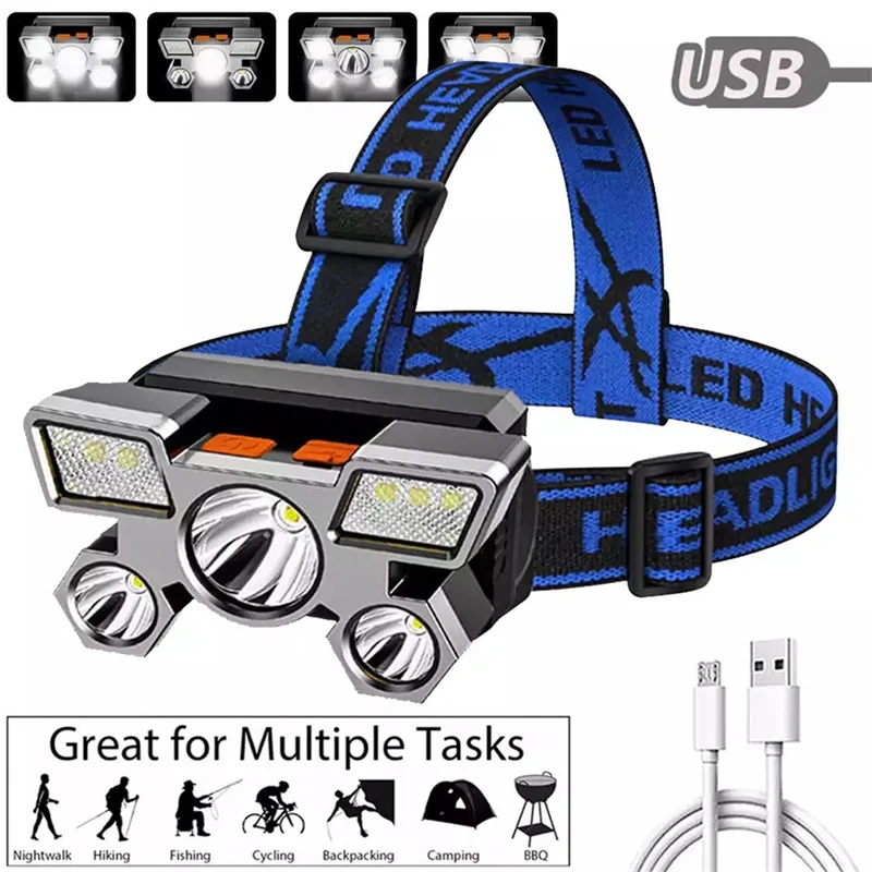 

Portable LED Headlamp Waterproof Flashlights USB Rechargeable Emergency Lamp COB LED Outdoor Head Light For Fishing Hunting