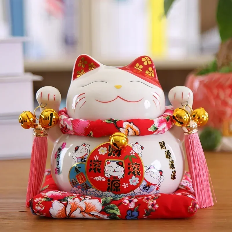 

6 inch Ceramic Maneki Neko Figurine Fortune Cat Money Box Colored Cat Piggy Coin Bank Home Decoration Gift Feng Shui Ornament