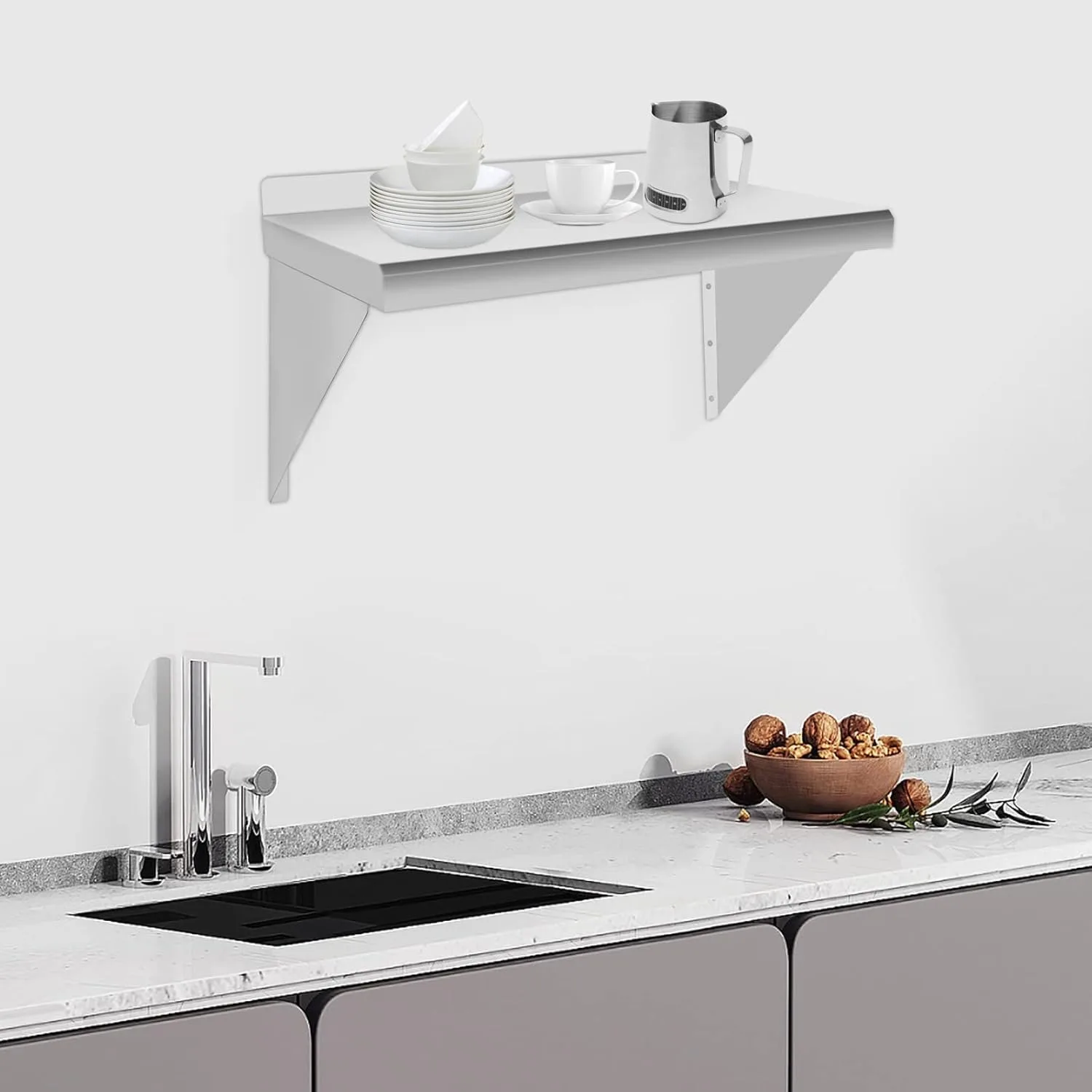 

Cncest Stainless Steel Shelf 12” X 24”, Heavy Duty Metal Shelf Commercial Wall Mounted Floating Shelving for Kitchen, Restaurant