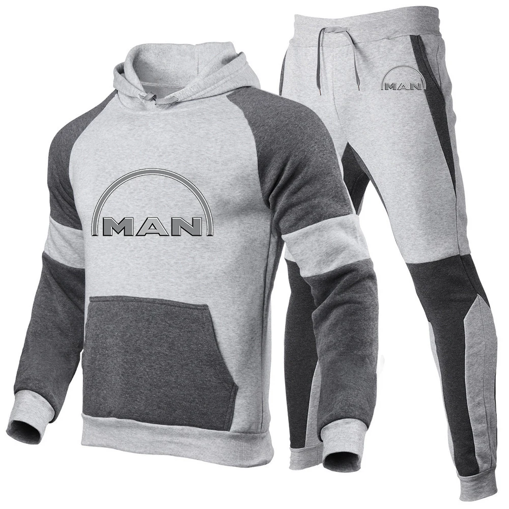 

2025 Spring Autumn Truck Man Car Logo Fashion Patchwork Cotton Sports Sets Men's Pocket Hooded Hoodies+Leisure Sweatpants Suits