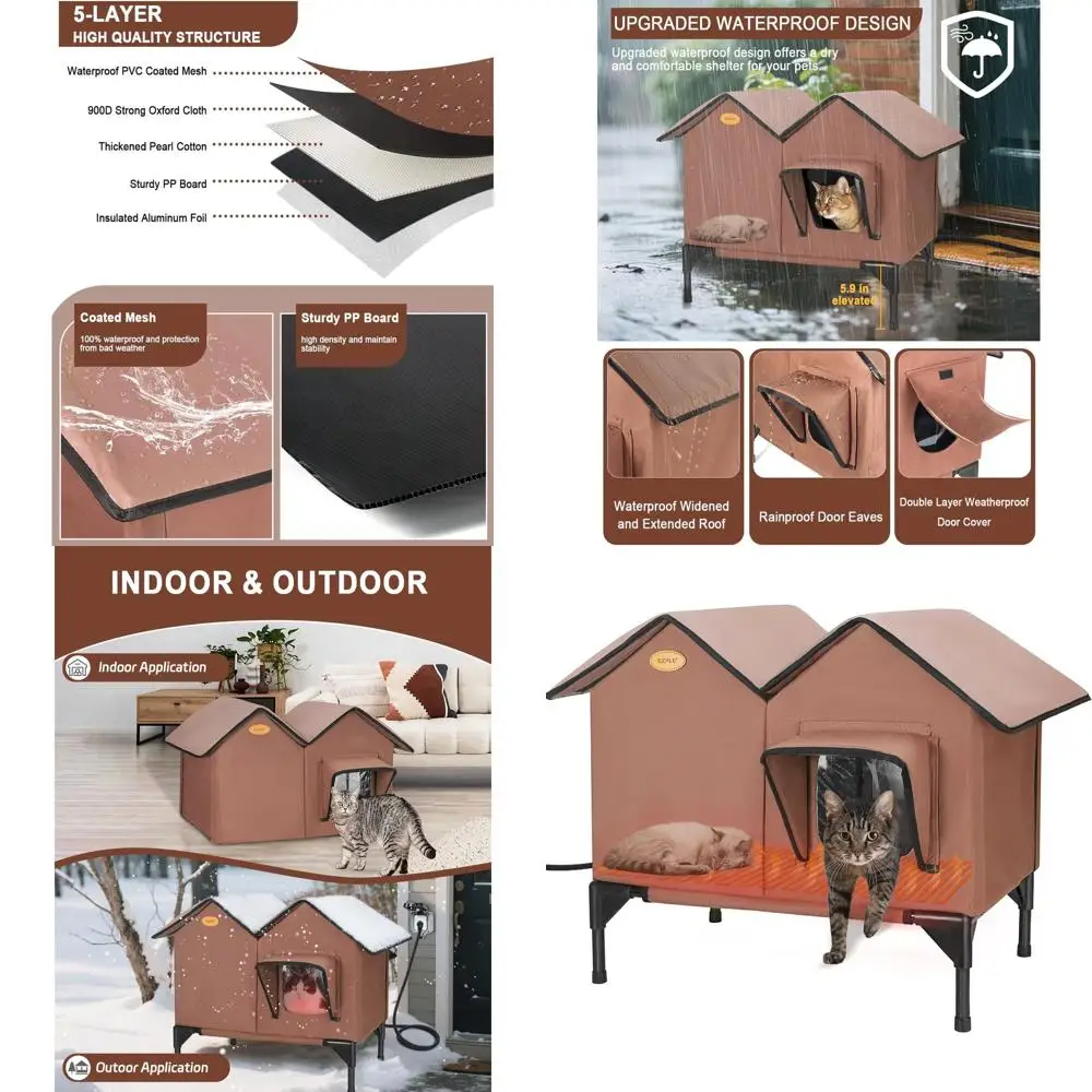 

Large Insulated Outdoor Heated Cat Shelter, Weatherproof with Elevated Base & Emergency Exit for Multiple Feral or Stray Cats in