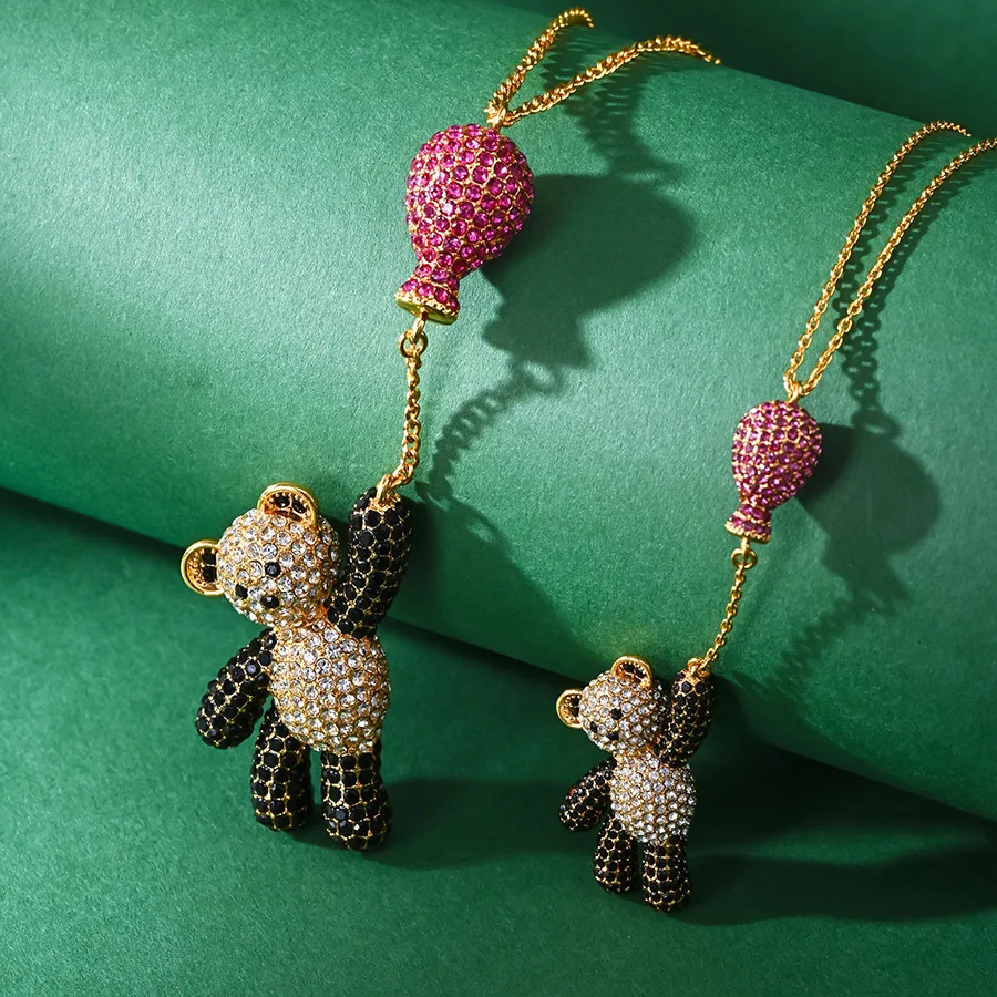 Fashionable High-End Balloon Bear Pendant Necklace Faux Diamond-Encrusted Lockbone Chain Bag Keychain Pendant Jewelry Accessory