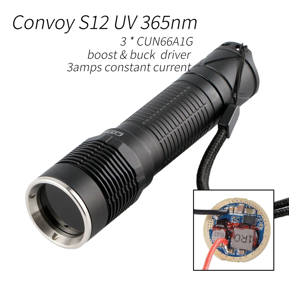 Convoy S12 UV 365nm LED,UVA 21700 Ultraviolet flashlight,torch,buck boost driver,constant current