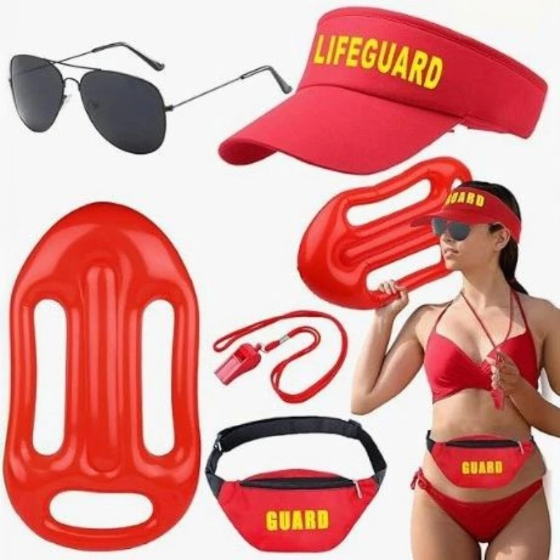 Комплект костюма Life Guard включает шляпу, поясную сумку, свисток со шнурком и солнцезащитными очками для взрослых, пляжное платье Комплект костюма Life Guard включает шляпу, поясную сумку, свисток со шнурком и солнцезащитными очками для взрослых, пляжное платье