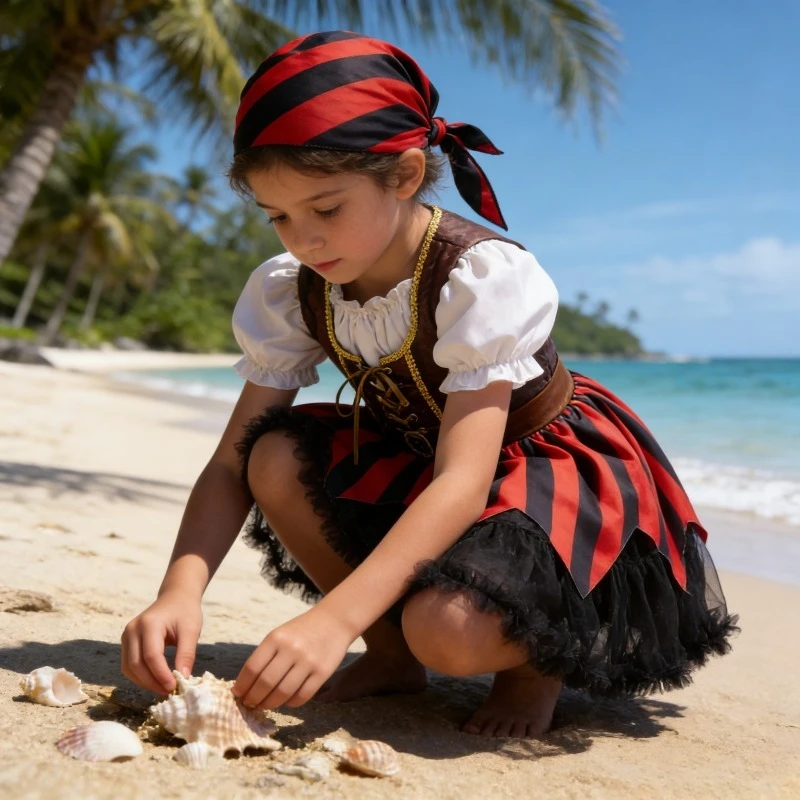 Girls Pirate Princess Captain Costume Theme Party Dress Role Play Performance Skirt