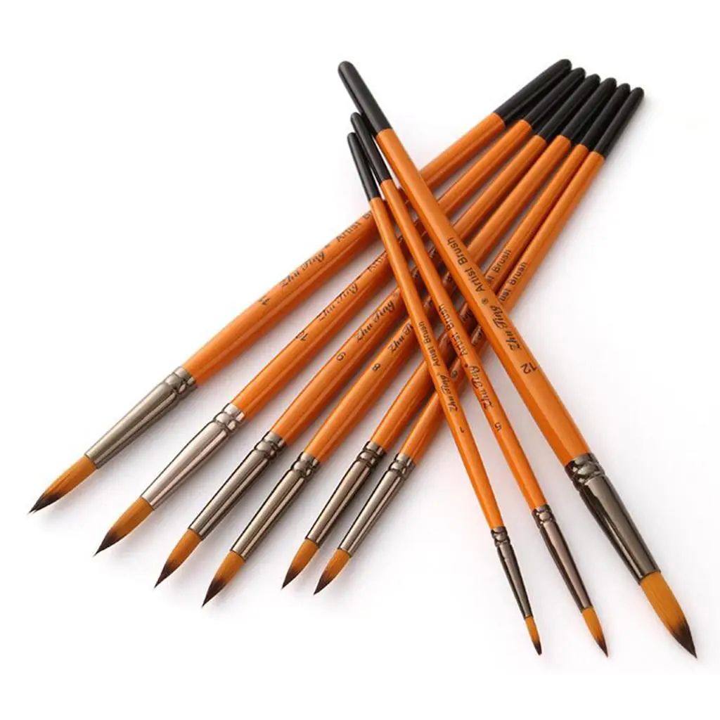 12Pcs Artists Paint Brush Set Nylon Hair Acrylic Round Pointed Tip