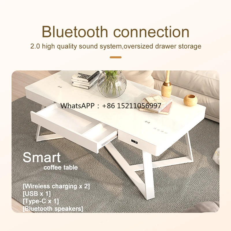 connection Speaker Living Room  Center  Tempered glass top Metal Coffee Tables Modern Smart Desks Home Furniture Bluetooth