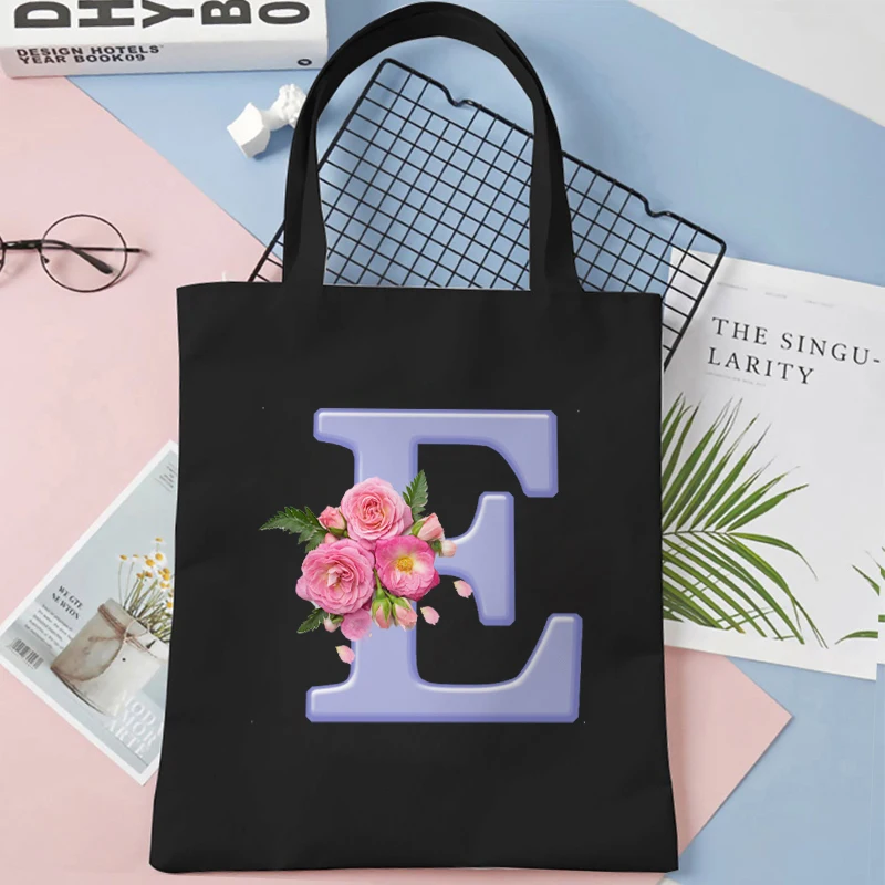 Flower 26 Alphabet Tote Bag Women Large Capacity Shoulder Bag Rose Letters Shopping Bags Female Bacherlette Party Commuter Bag