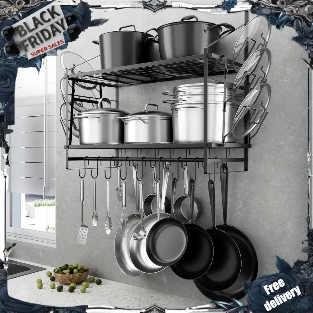 Hanging Pot Rack Wall Mounted,30 Inch Wall Hanging Pot Rack,Pot Hangers for Kitchen Wall Mount,Pot And Pan Hanger