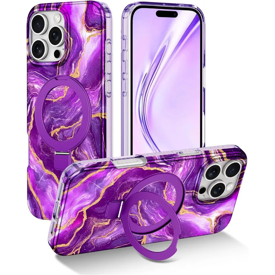 حافظة لام كيس لهاتف آيفون 16 برو ماكس مع حامل حلقي مغناطيسي غير مرئي [متوافق مع MagSafe] لكامل الجسم ونحيف للنساء والرجال