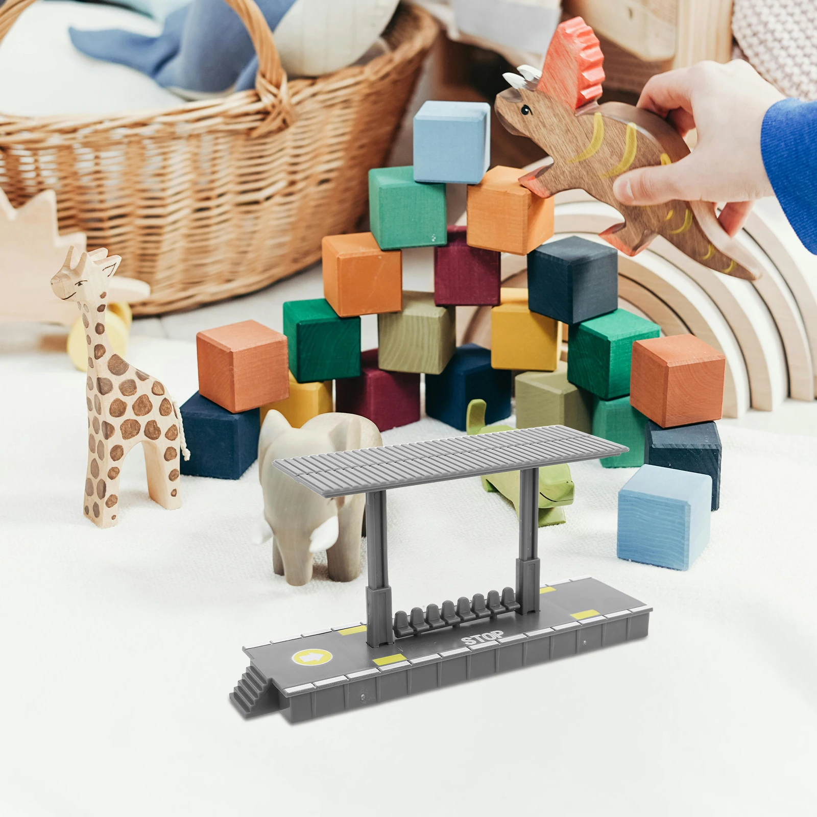 4 pçs casa de bonecas esperando abrigo fácil montagem diy estação plataforma para crianças criativo trem cena construção fingir jogar