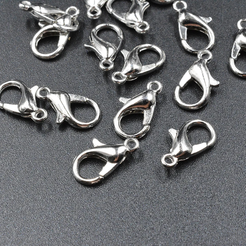 Ganchos de cierre de langosta para collar, conectores de extremo de aleación de Metal para fabricación de joyas, 50 piezas, 12x6mm, 10x5mm, 14x7mm,