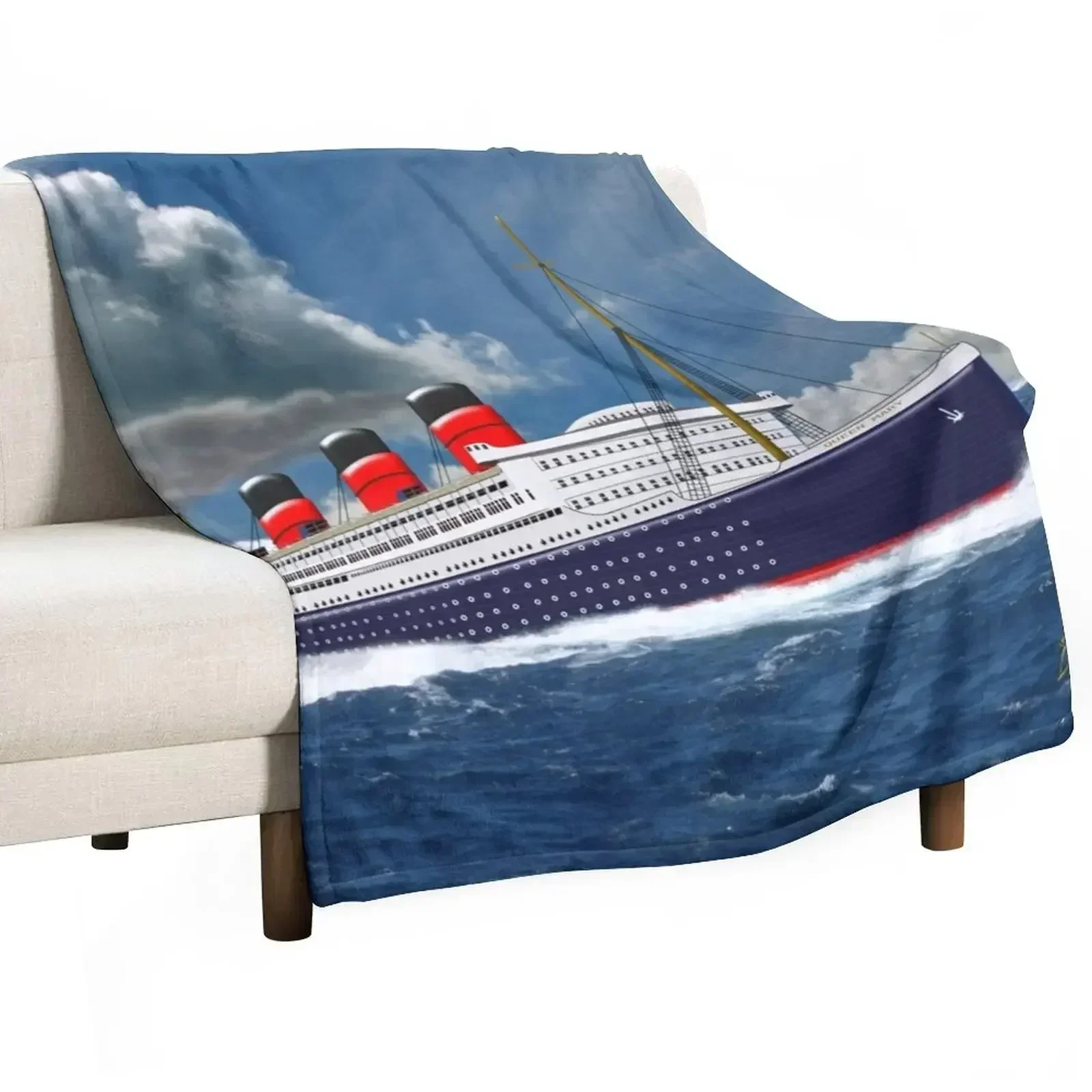 RMS Queen Mary On a Clear Day 1936 Throw Blanket Beautifuls Picnic blankets ands Flannel Fabric Retros Stuffeds Blankets