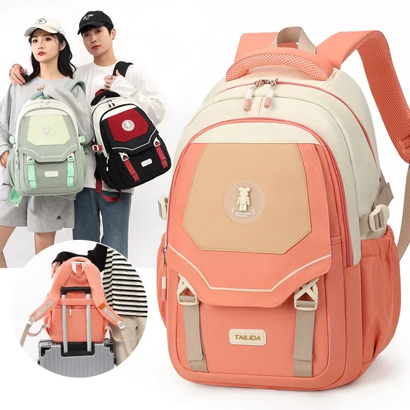 Elementary Middle School Mochila Youth Girls Bookbag Schoolbag for Teenage Travel Backpack Can be Put on Trolley Case