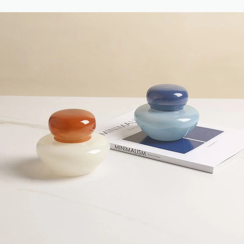 Colored Glass Storage Jar Lid Dressing Table Desktop Storage Jars Ring Jewelry Box Round Cosmetic Jar Candy Pots Can