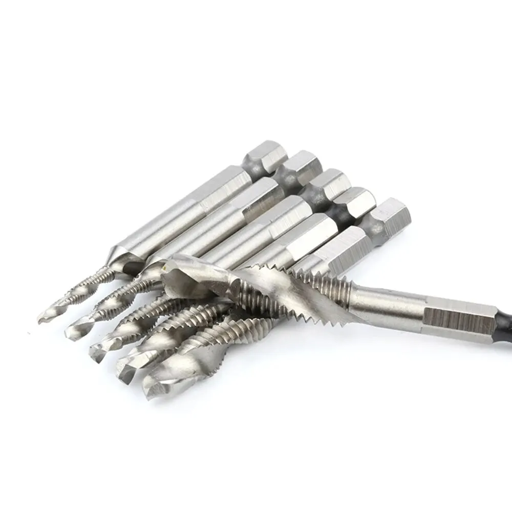 6PC British System Composite Tap High-speed Steel 4341 Machine Tap Opening Chamfer Tap Tool Drilling and Tapping Integrated Set