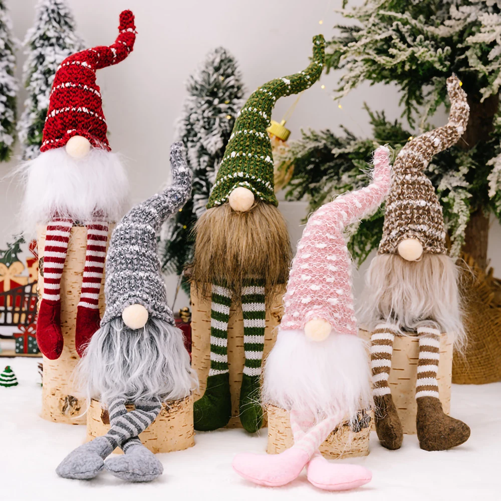 Christmas Faceless Doll Long-Legged Knitted Hat Gnomes Plush Elf Ornaments Merry Xmas Home Decoration 2024 Happy New Year Gift