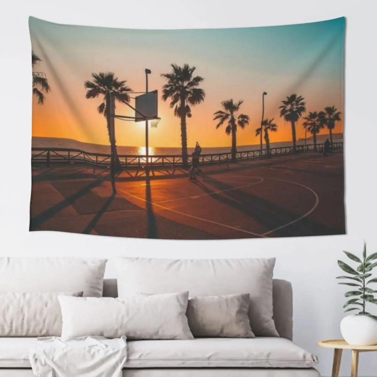 

Basketball, Palm Trees And Sunset Tapestry Decorative Wall Decoration Pictures Room Wall Room Decor Korean Style Tapestry