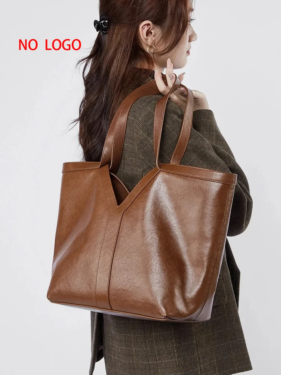 

Simple leather tote bag shoulder large capacity women's armpit bag handbag cowhide