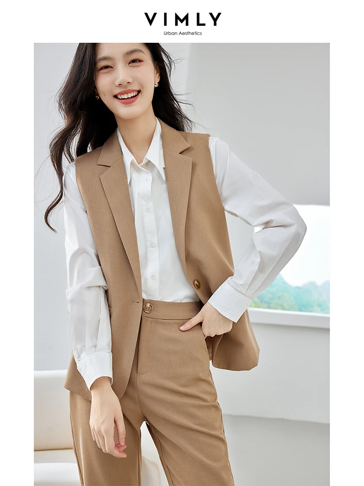 Vimly Women's Blazer Vest Pant Suits Two Piece Sets Autumn Elegant Outfit Notched Waistcoat Ankle-length Pant Office wear Sets