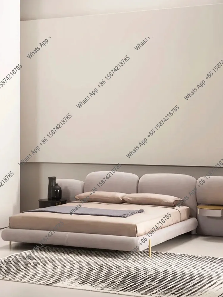 J Stone Bed, Italian Light Luxury Designer Matte Fabric, 1.8m Master Bedroom Wide-screen Double Bed Minimalist Italian Minimalis