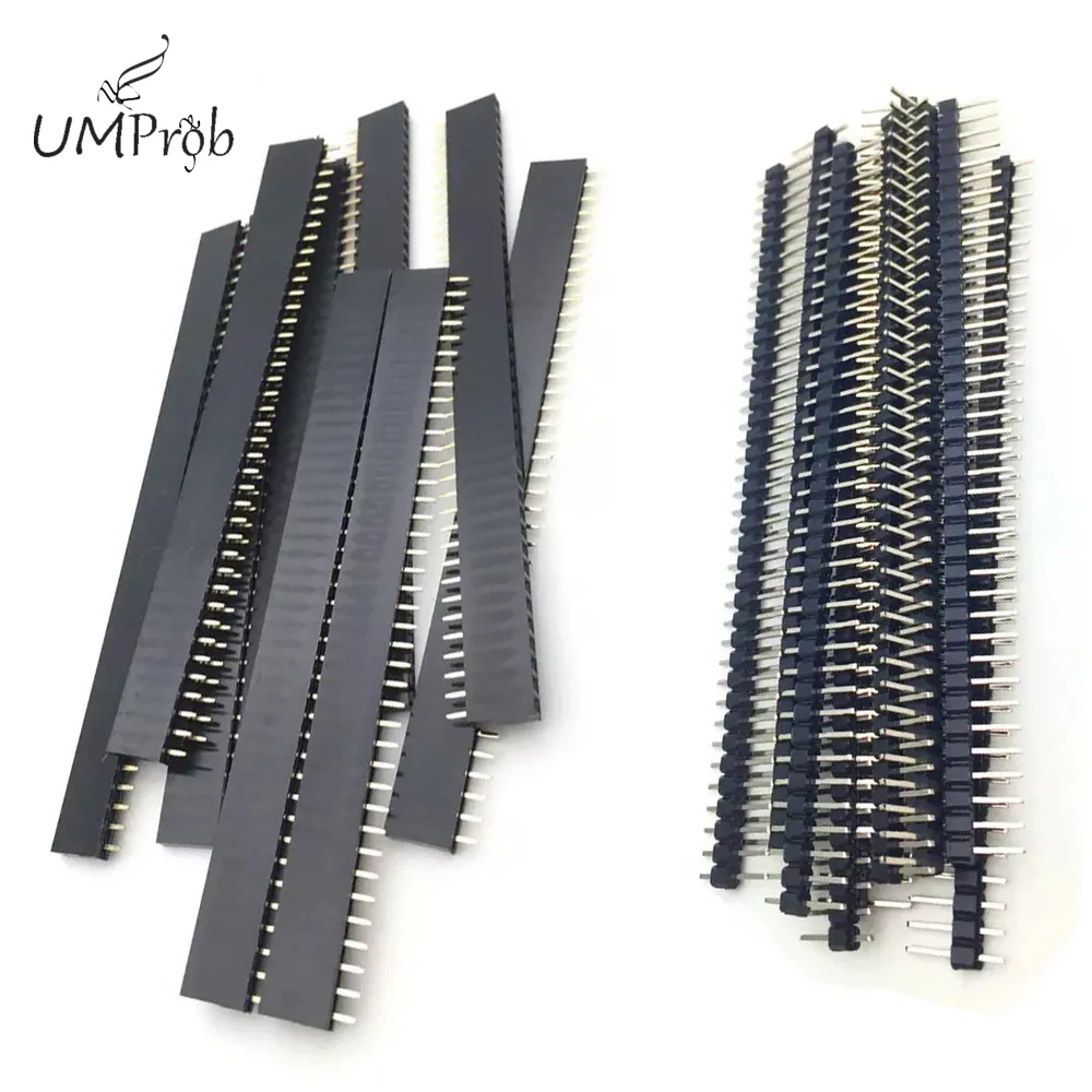 20PCS/lot10 Pairs 40Pin 1x40 Single Row Male And Female 2.54 Breakable Pin Header PCB JST Connector Strip For Arduino Diy Black