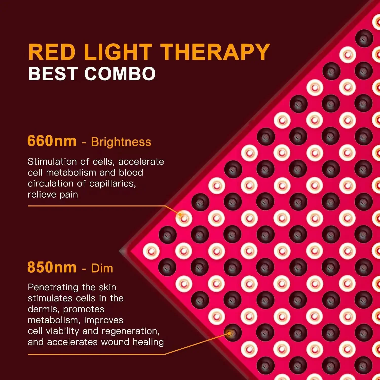 Pannello per terapia della luce a infrarossi rossa a LED per alleviare il dolore del viso e del corpo delle articolazioni dei muscoli, dispositivo per terapia della luce a infrarossi da 45 W, 660 nm 850 nm