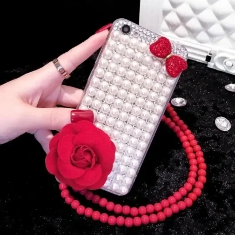 

Luxury Pearl Rhinestone Crystal Glitter Flower Bling Case Cover for Samsung GalaxyS24 S23 Ultra S10 S20 S21 S22 Plus Note 10 20