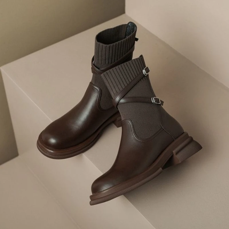 

Ботильоны с круглым носком, осень-зима, женские короткие туфли, коричневые, теплые, новые, популярные ботинки, обувь высокого качества, женские ботильоны из искусственной кожи