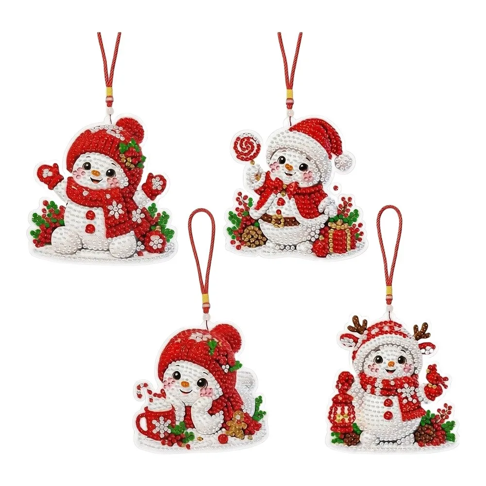 4Pcs 2D Sparkling DIY Christmas Tree Ornaments Kit For Holiday Home Decor, Diamond=Painting Pendant Set For Family Fun And Gifts