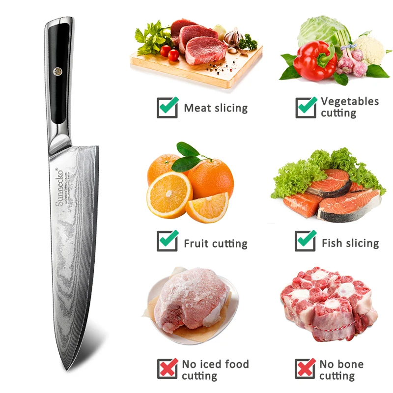 SUNNECKO 8\'\' Chef 5\'\' Santoku 3.5\'\' Paring Knife VG10 Damascus Steel Knives Set Japanese Style Fruit Meat Fishing Fillet Tools