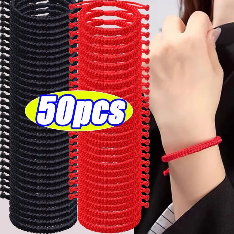 

1/50pcs Lucky Black Red Lucky Handmade Bracelets for Women Men Adjustable Braided Rope Knots Bracelets Fashion Couple Bracelet