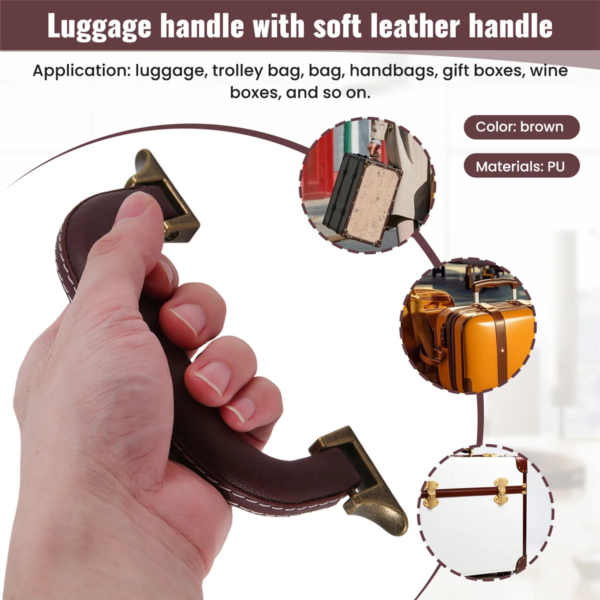 ABQR – boîte à instruments de musique pour guitare en cuir marron, boîte à outils pour bagages, poignée de boîtier de chariot