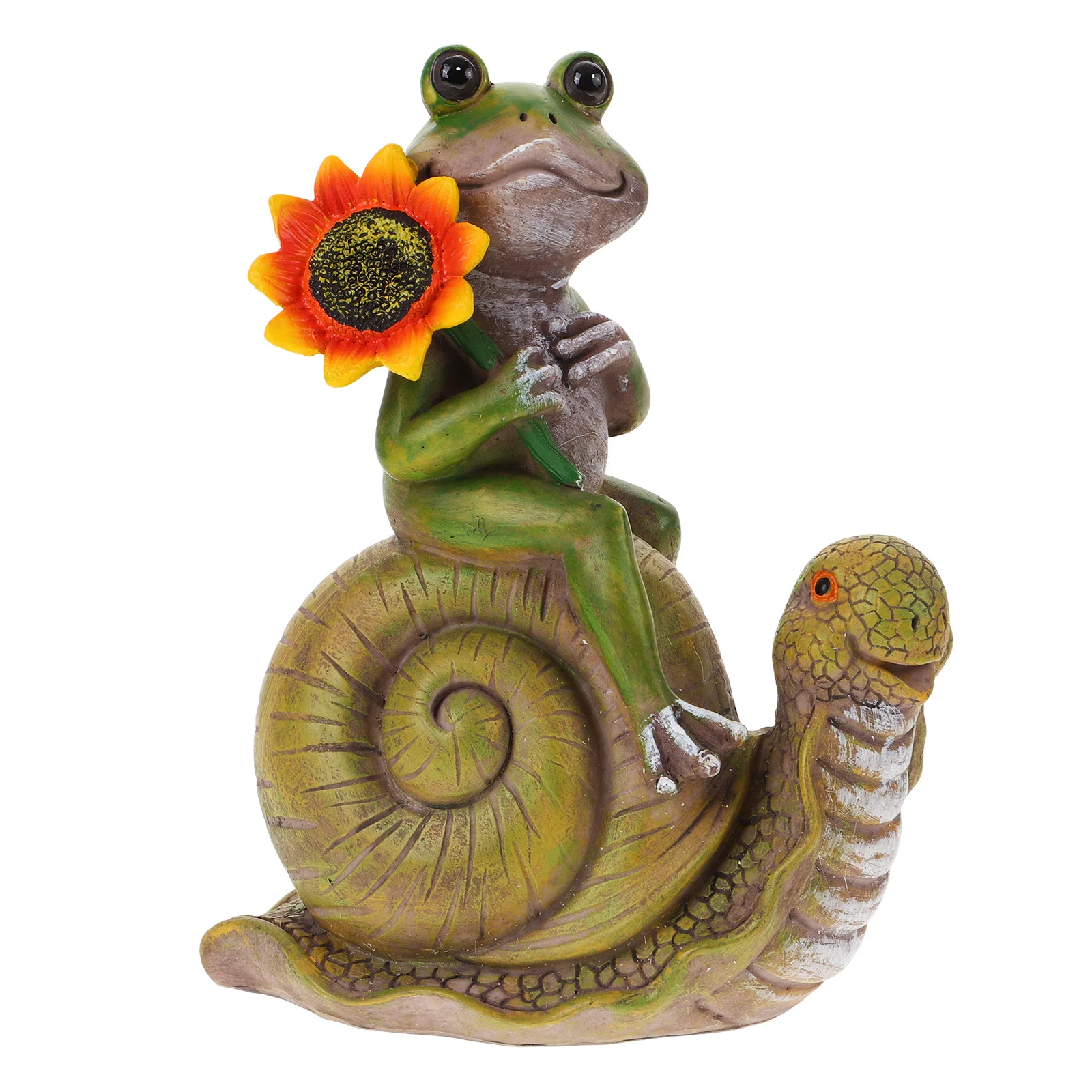 

Frog Sitting On Snail Resin Garden Decor Outdoor Pond Statue Desktop Ornament Animal Craft Simulation Frog Sculpture